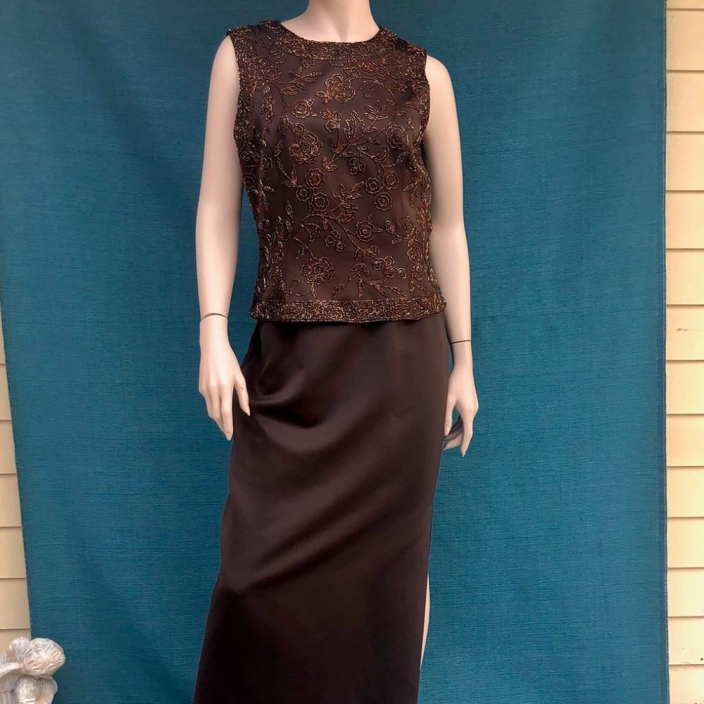 Oleg Cassini Brown Fluted Seed Bead Top (12)